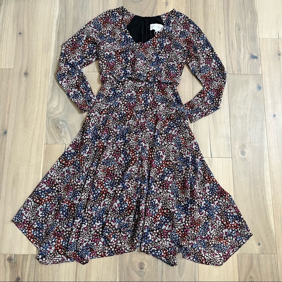 Charles Henry Dresses & Skirts - Charles Henry Womens S Dress Micro Ditsy Floral Handkerchief Hem Long Sleeve